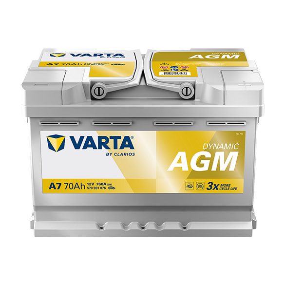 Varta Dynamic AGM A7 12 V 70 Ah 760 A jobb +