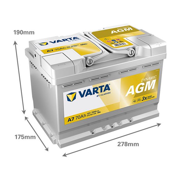 Varta Dynamic AGM A7 12 V 70 Ah 760 A jobb +