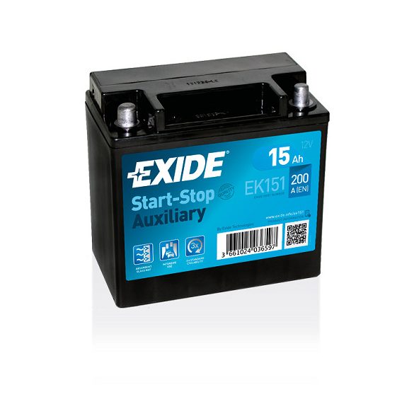 EXIDE AGM START-STOP AUXILIARY 12 V 15 Ah 200 A bal +  (EK151)