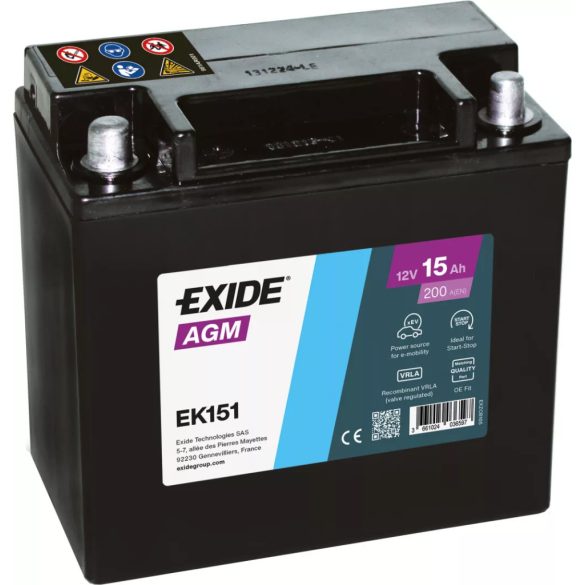 EXIDE AGM START-STOP AUXILIARY 12 V 15 Ah 200 A bal +  (EK151)