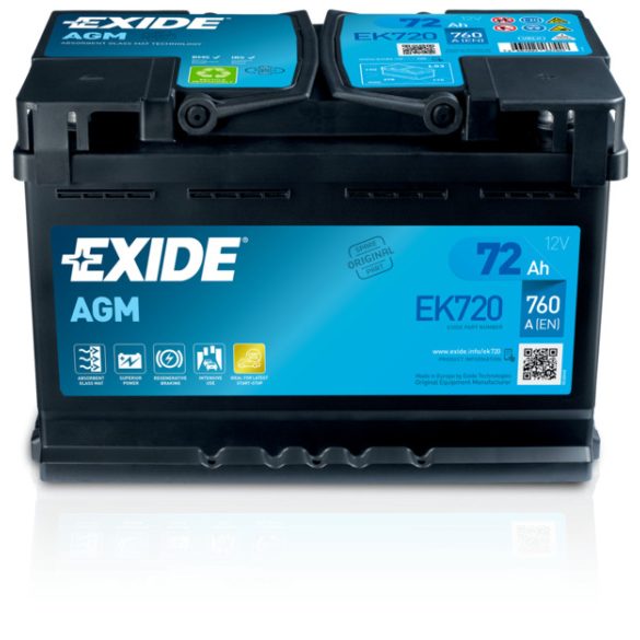 EXIDE AGM EK720 START-STOP akkumulátor 12 V 72 Ah 760 A jobb+