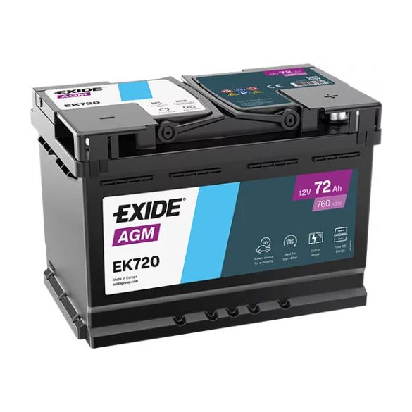 EXIDE AGM EK720 START-STOP akkumulátor 12 V 72 Ah 760 A jobb+