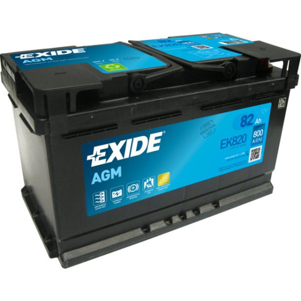 Exide AGM EK820 START-STOP akkumulátor 12 V 82 Ah 800 A jobb +