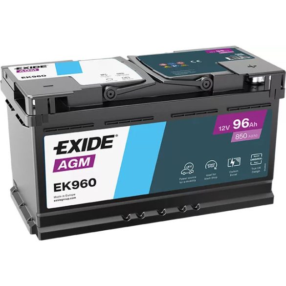 Exide AGM EK960 START-STOP akkumulátor 12 V 96 Ah 850 A jobb +