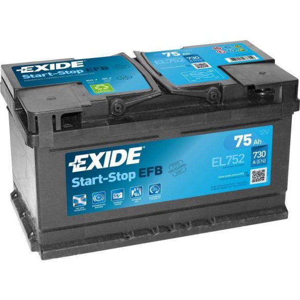 EXIDE EFB 12 V 75 Ah 730 A jobb + (FORD CSALÁD START-STOP MODELLJEI)