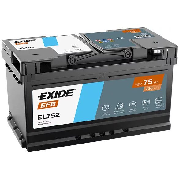 EXIDE EFB 12 V 75 Ah 730 A jobb + (FORD CSALÁD START-STOP MODELLJEI 2018-ig)