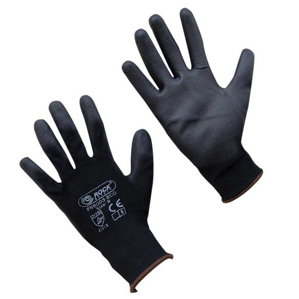 Szerelőkesztyű (PN8003), fekete, PU tenyéren mártott, 9-es méret (L) pár